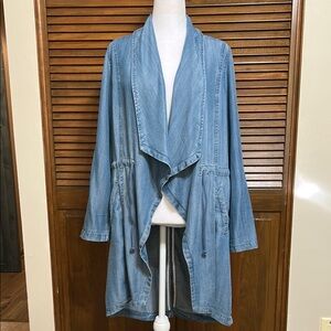 Max Jeans Light Blue Denim Chambray Waterfall Tie Waist Jacket Size S